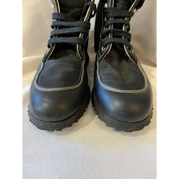 Hogan Outerwear Lace Up Hiking Work Boot, Black Leather & Nylon Women’s Size 6.5 - Picture 2 of 12